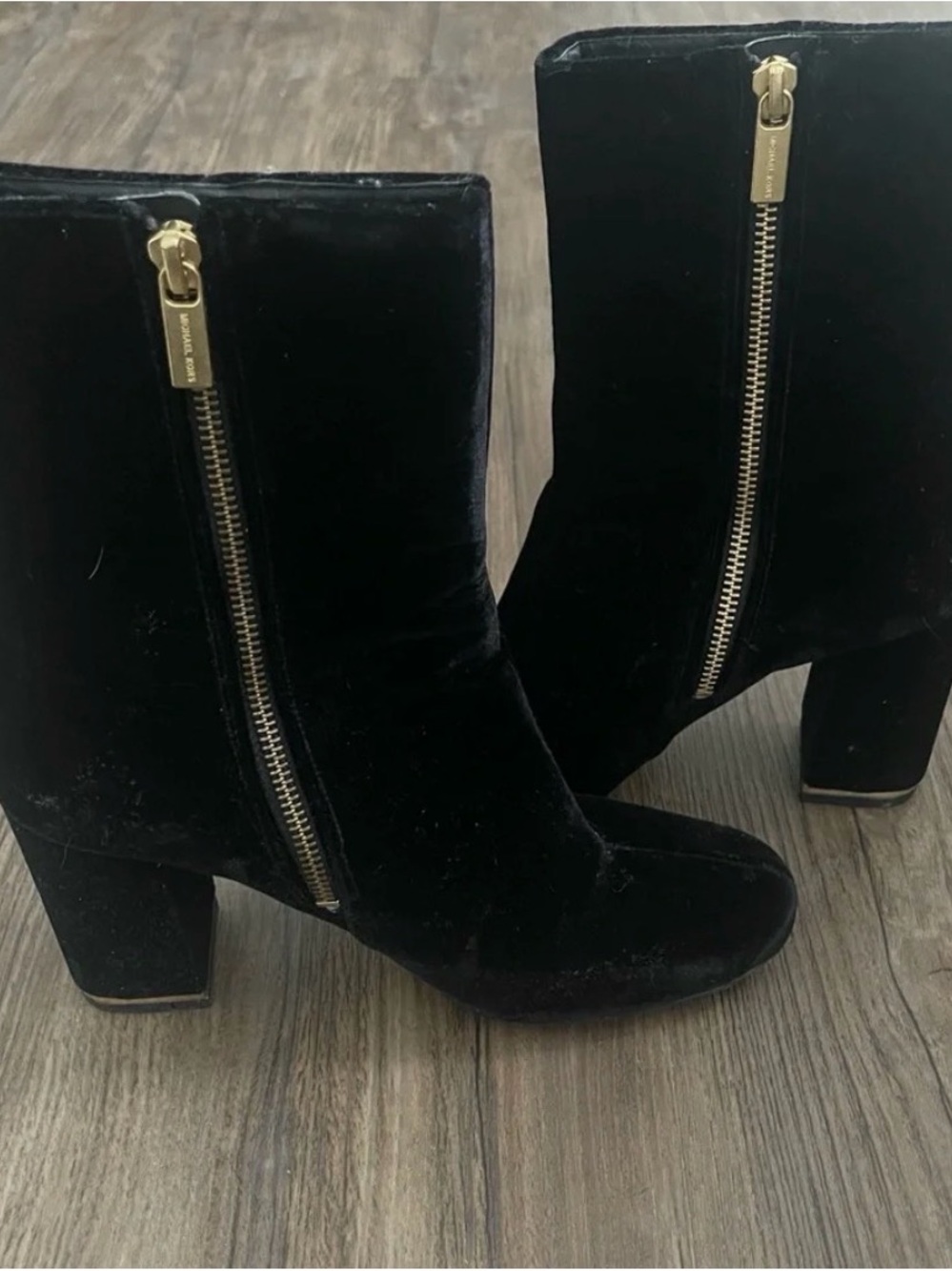 Michael Kors Black Velvet Side-Zip Block Heel Booties